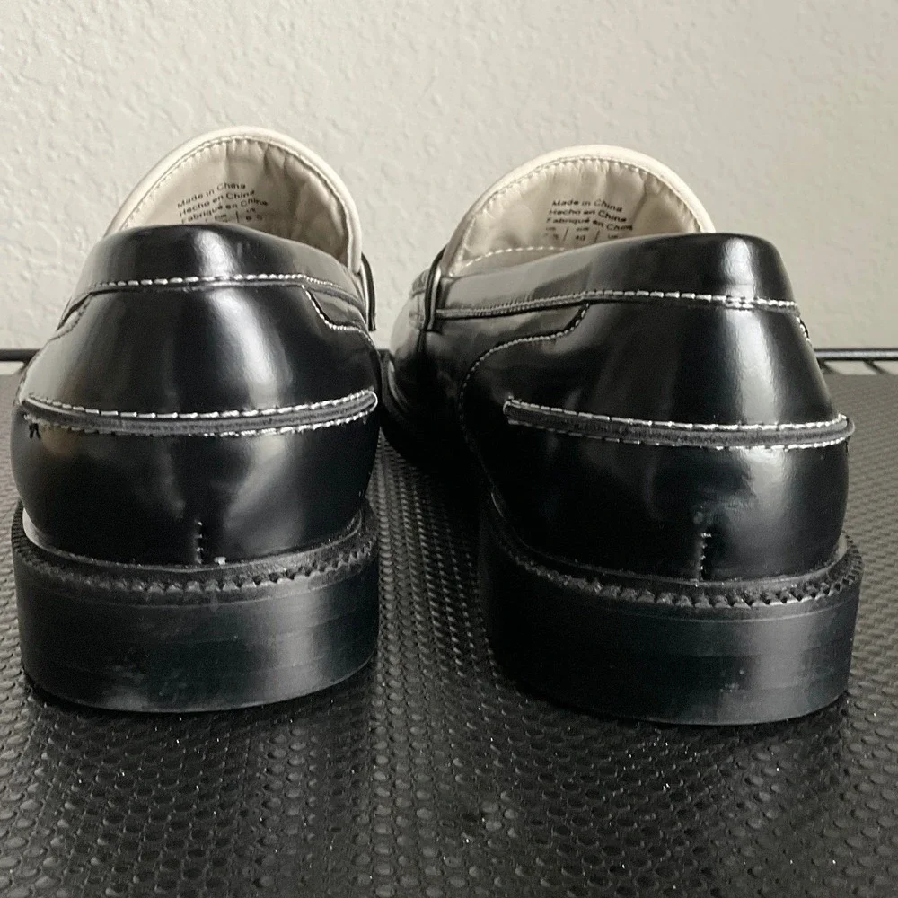 Aldo Buckley Mens Black White Leather Penny Loafers Pillow Walk Flex Size 7.5